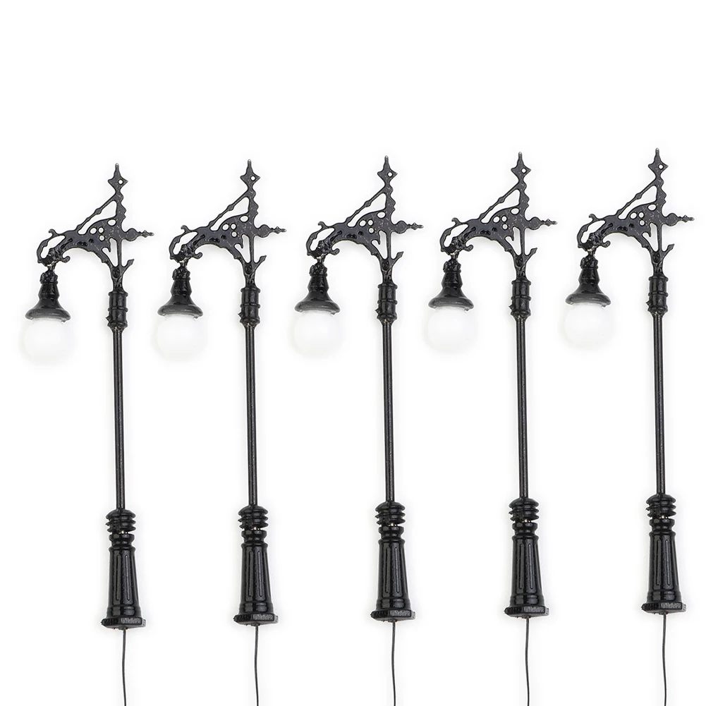 5 Pieces N Scale Model Railway Street Lamp 1:160 LED Light 65mm Metal Lantern With Resistors For Train Layout Building Scenery A