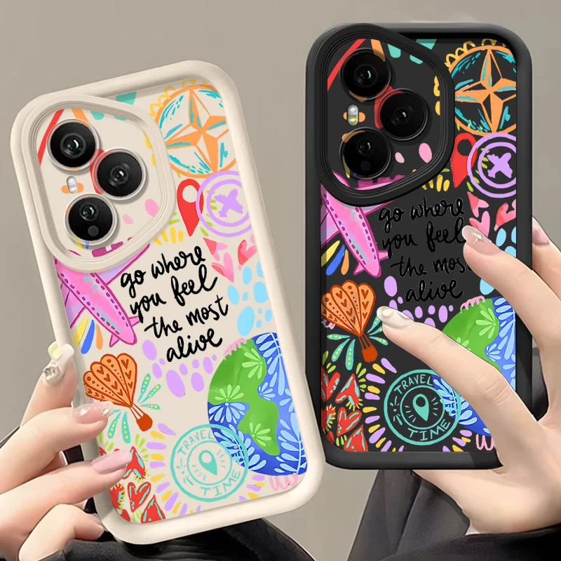 Airplane Painting Pattern Phone Case For Honor 400 200 Pro X8c X9c Smart X6a X6b X6c Magic7 Lite Shockproof Soft Silicone Cover