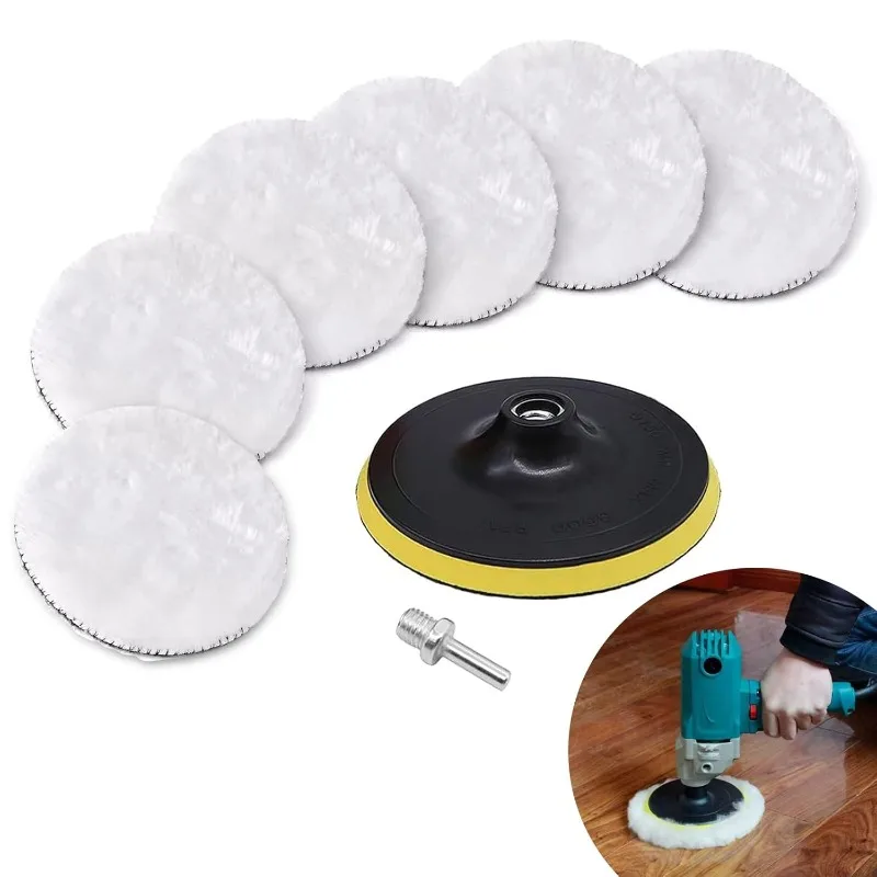 Wool Polishing Buffing Pad, 8 Pack Car Polishing Pads for Drill, Professional Wool Polishing Pads with M10 Drill Adapter(125mm)