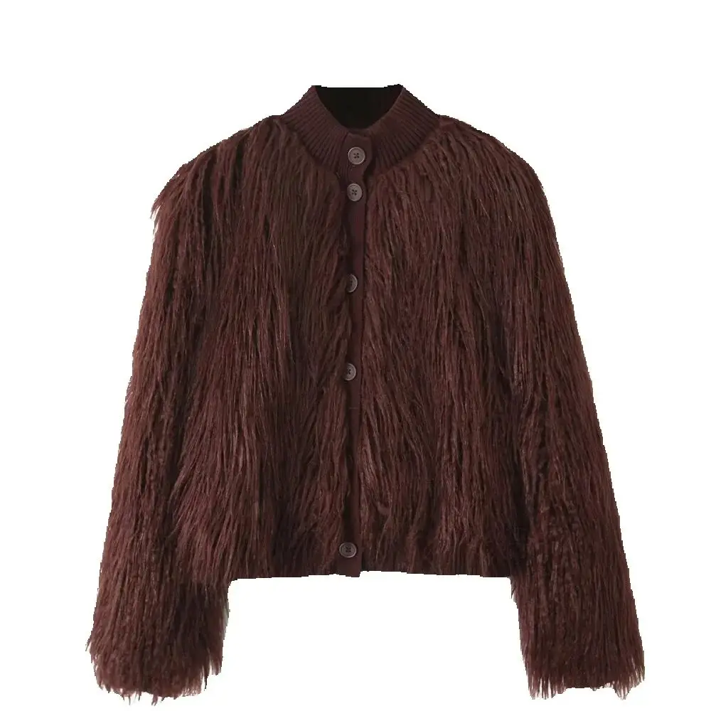 

Women's Knitted Loose Round Neck Long Sleeve Button Artificial Wool Autumn/Winter New Fashionable Warm Coat