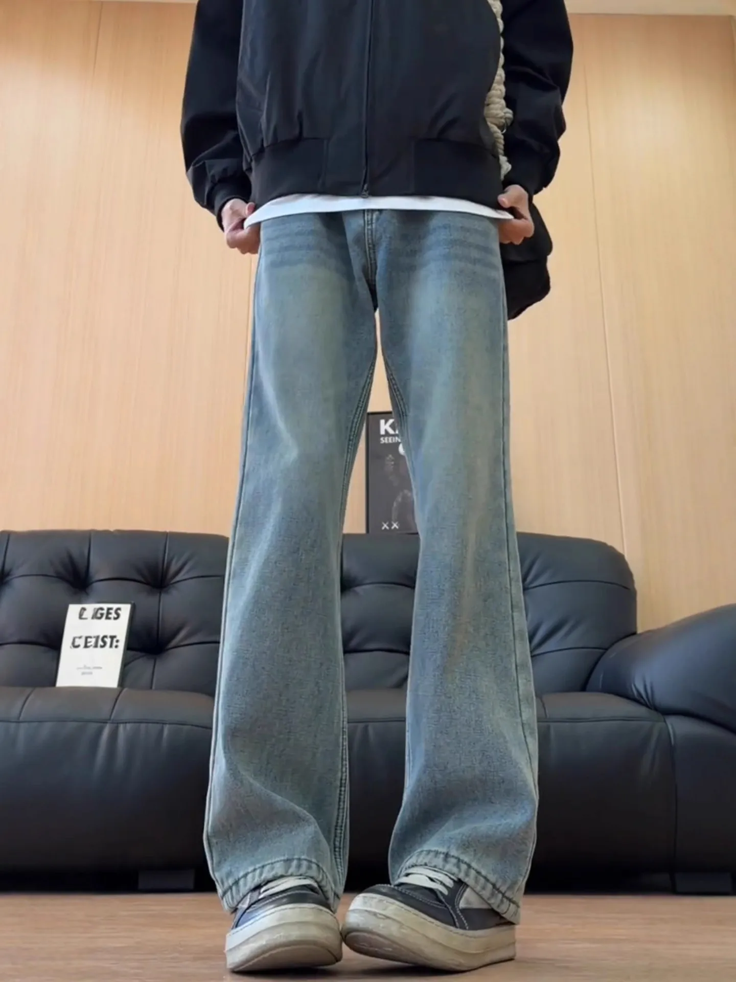 

Мужские джинсы прямого кроя в стиле ретро с подкладкой, дизайн Knife Le, уличный стиль, зауженные джинсы-буткат, зимняя одежда