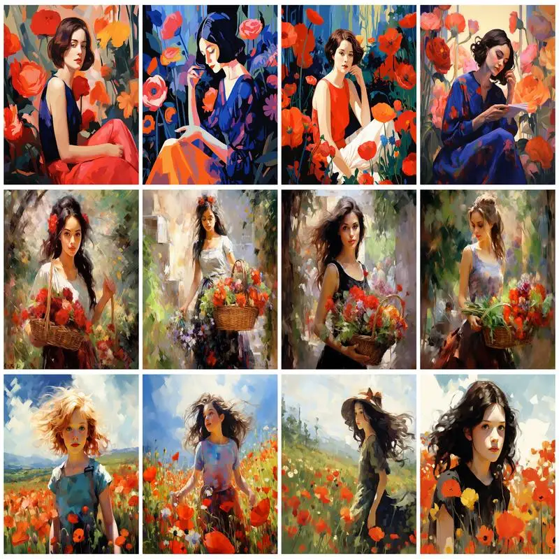 

SDOYUNO Diy Oil Painting By Numbers Flower Woman Girl Picture Drawing Art Supplies Modern Canvas Painting Acrylic Paints Kits De