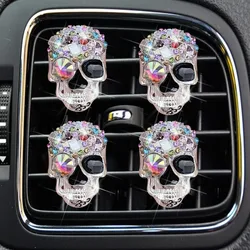Ambientadores de coche de Calavera de Cristal, difusor de coche, Clip de ventilación, diamantes de imitación, decoración Interior de coche para Halloween
