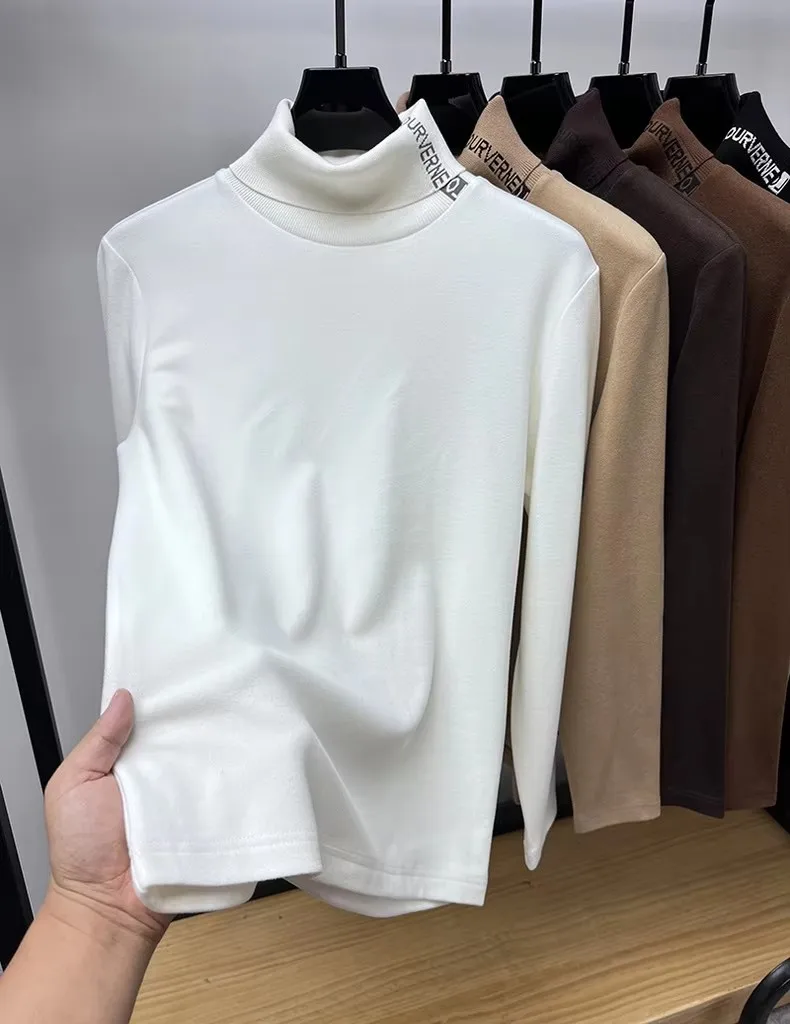 High end brand velvet long sleeve T-shirt men\'s autumn new trend embroidered warm casual Korean version lapel pullover sweater