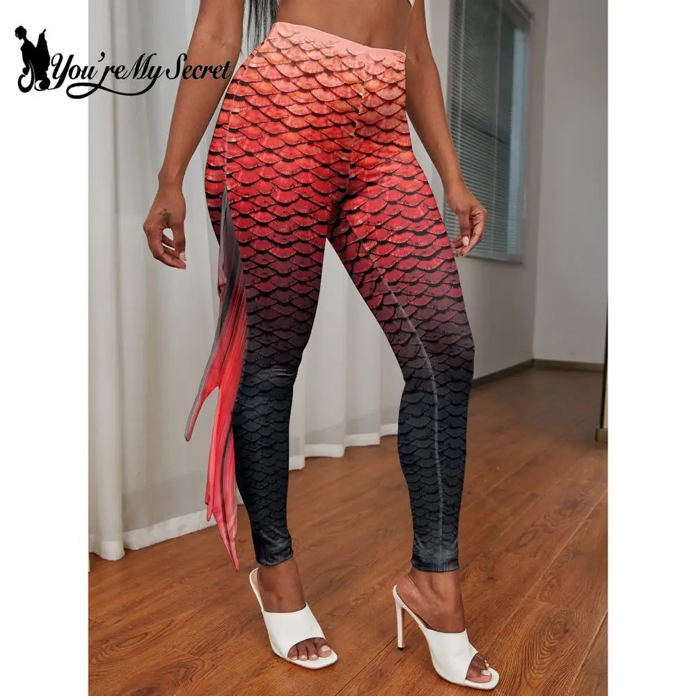 [You're My Secret] Colorful Mermaid Leggings for Women Sexy Fish Scale 3D Printed Tights Skinny Yoga Pants Beach Trousers