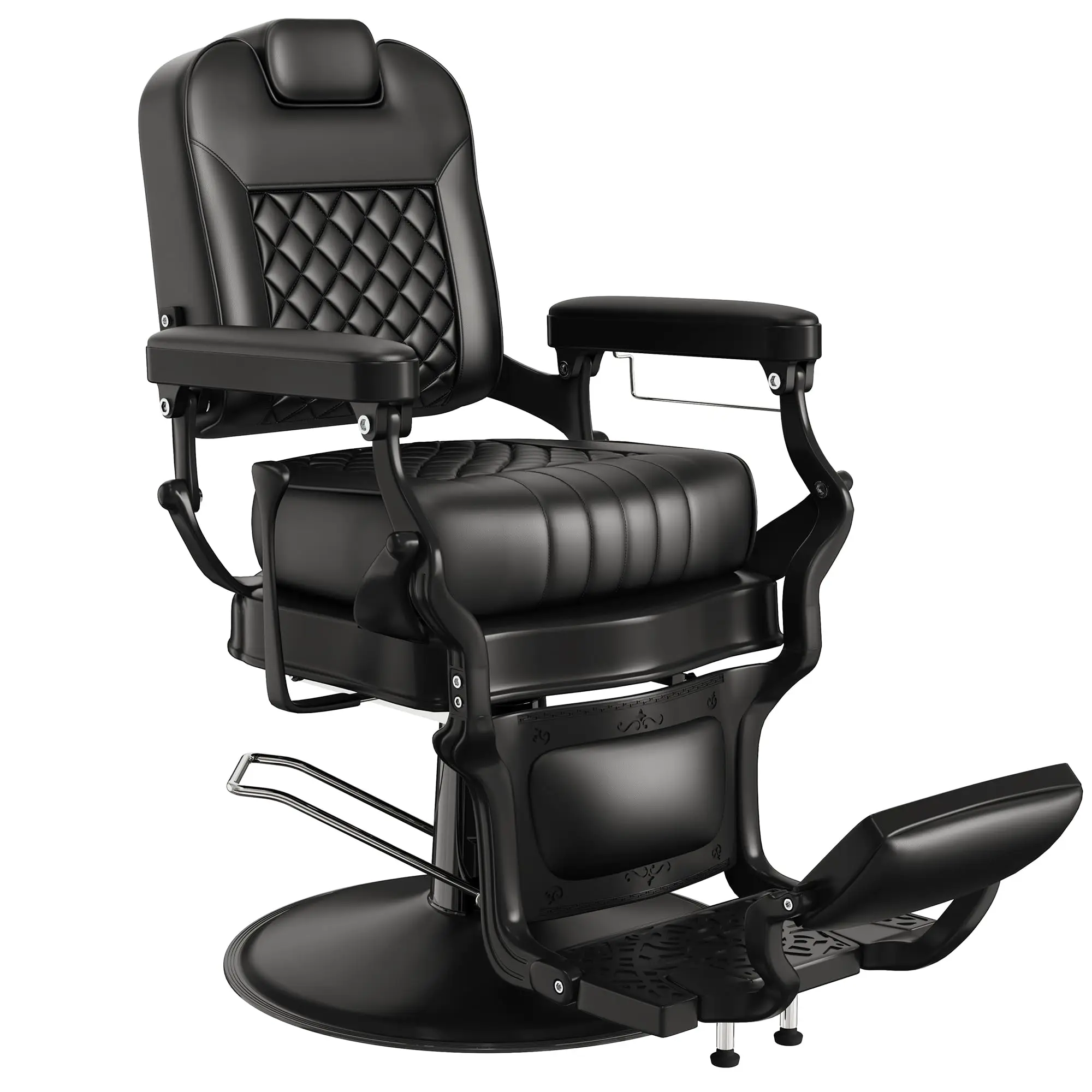 Black Luxury Barber Chair, Comfortable Reclining Salon Chair with Ultra-Stable Base, Adjustable Headrest & Plush Seat