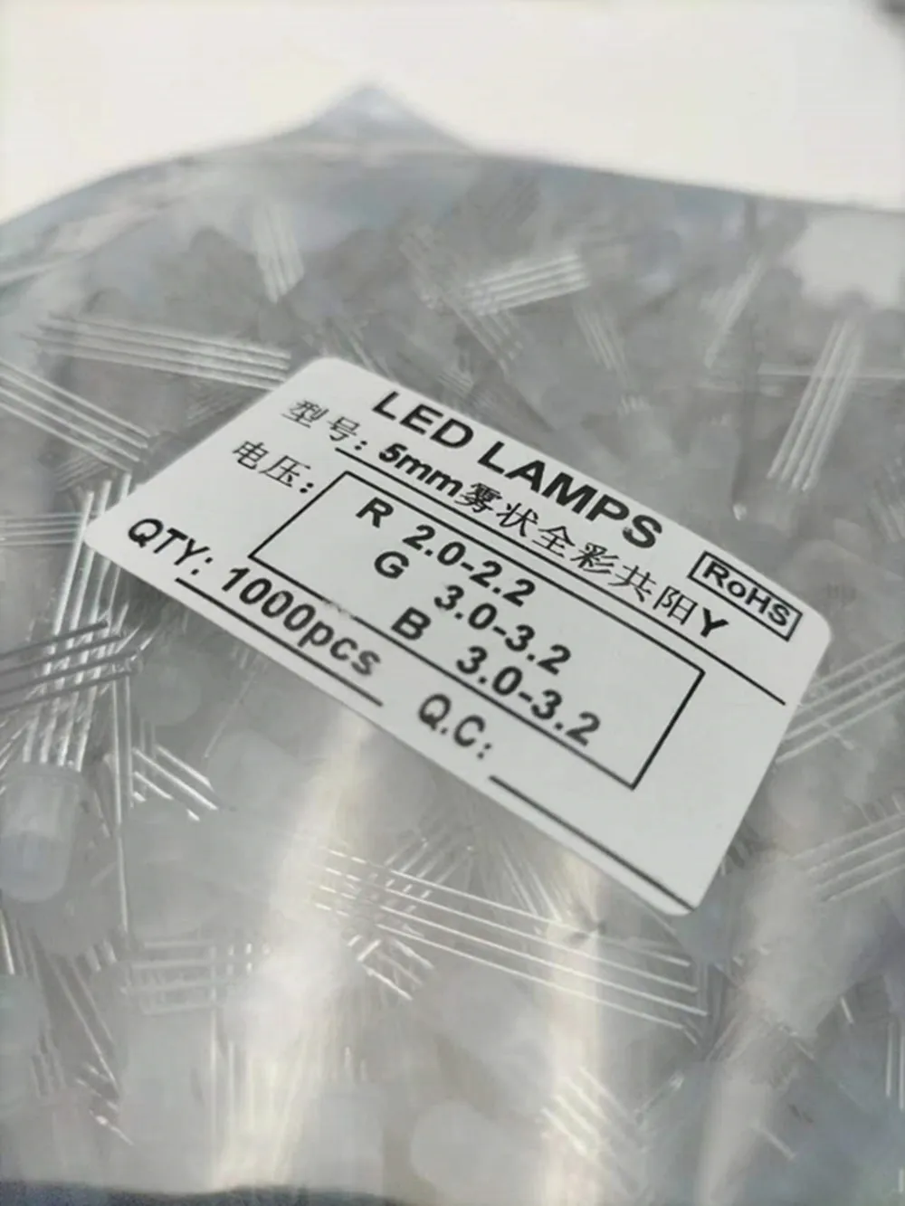 1000PCS 5mm Full-color LED RGB Red/Green/Blue Common Cathode/Anode Four Feet Transparent Highlight Color Light 5mm Diode