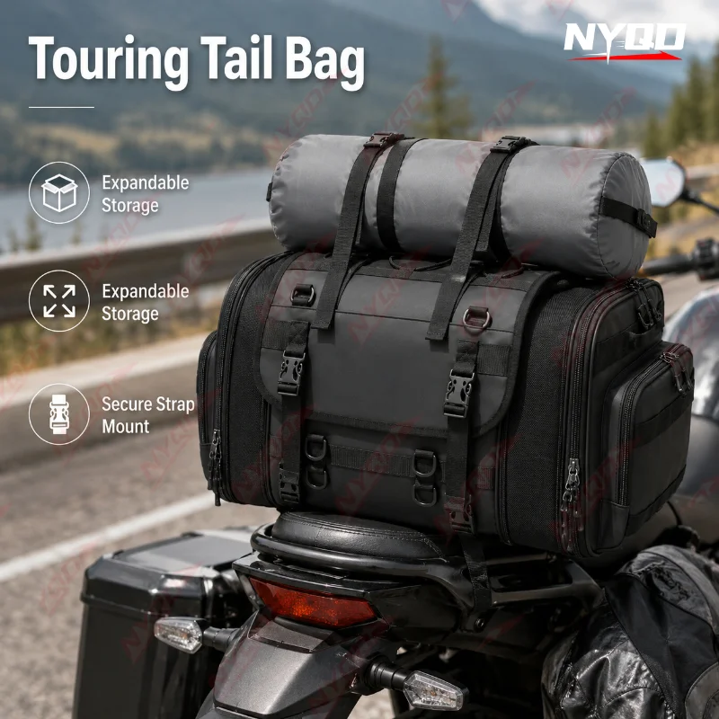 Large Capacity Motorcycle Tail Bag Expandable Rear Seat Luggage Bag Waterproof Style Motorbike Travel Saddle Bag for Touring