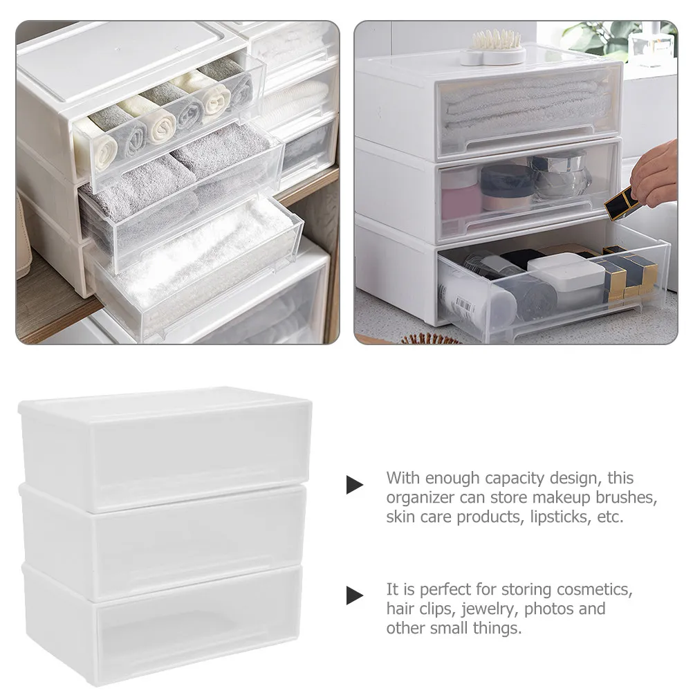 1Set Three-Layer Stackable Drawer Organizer for Desktop Makeup Brushes Lipsticks Skincare Products Storage Box Plastic