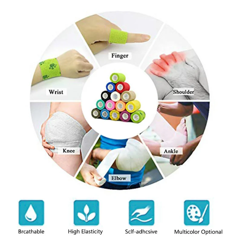 1 Rolls 4.5m First Aid Self Adhesive Cohesive Colorful Bandages Sports Tape for Wrist Ankle Sprains & Swelling Width 2.5-10cm