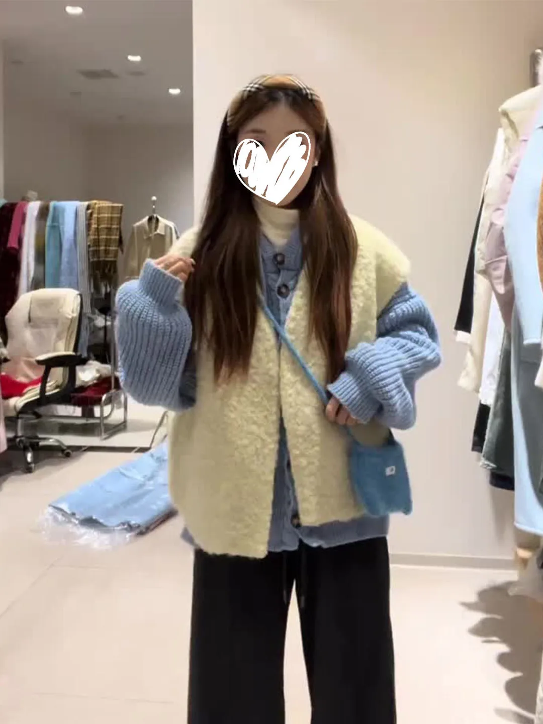 

Sweet Style Blue Knitted Sweater And Vest Set for Women Autumn 2025 High Waist Regular Fit Long Sleeve Casual Fashion Ensemble