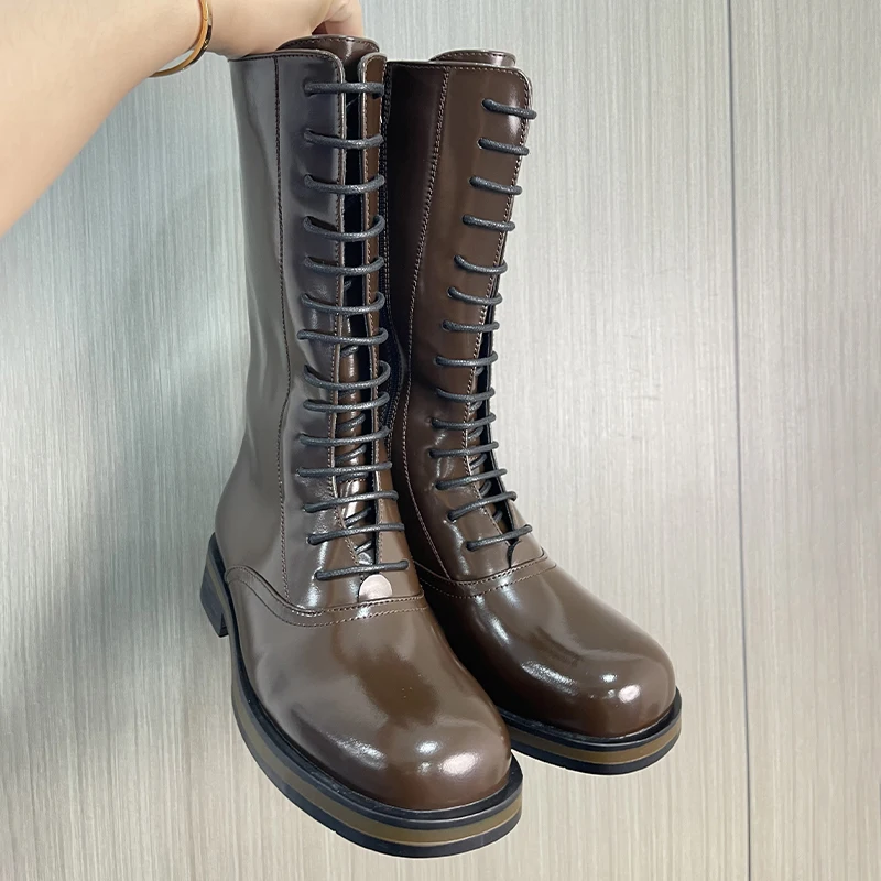 Autumn  Winter Men Long Boots Full Body Lace Up Design Retro Craftsmanship Thick Heel Anti Slip Commuting Trend Boots