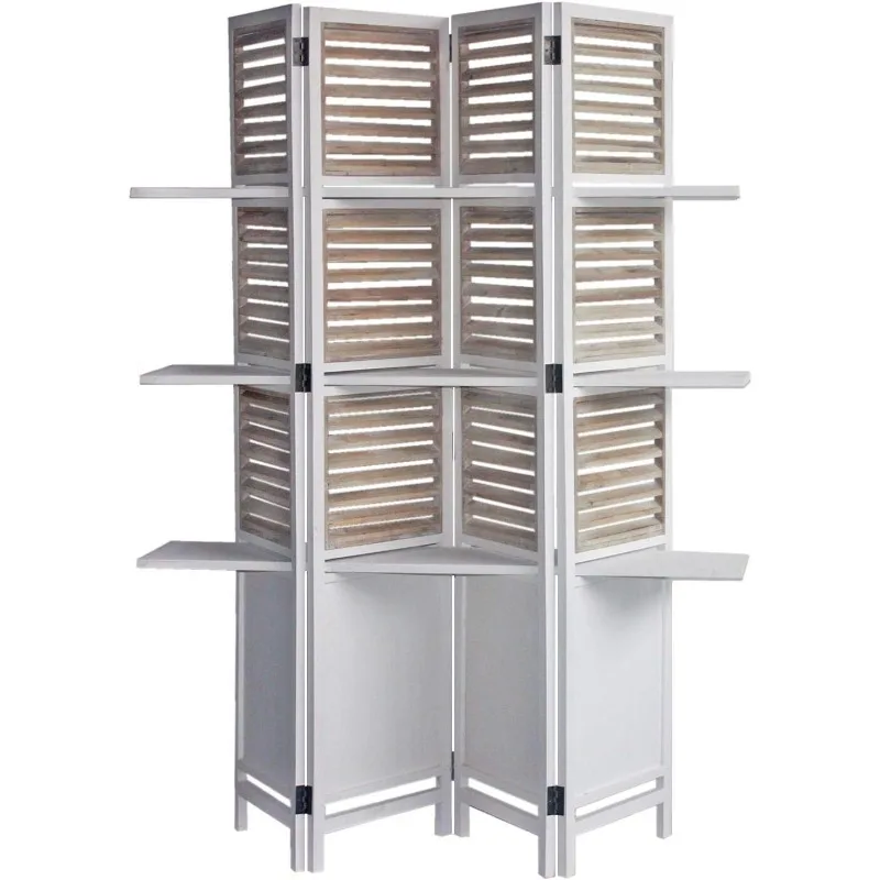 

63 x 10 x 71 Traditional White Wood Shutter Screen Room Divider