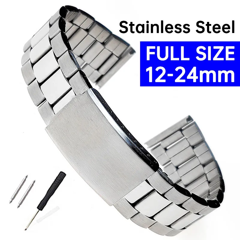 

12-24mm Full Size Stainless Steel Watch Strap Band 12 14 16 18 20 22mm Bracelet Men Women for Seiko for Mechanical Quartz Watch