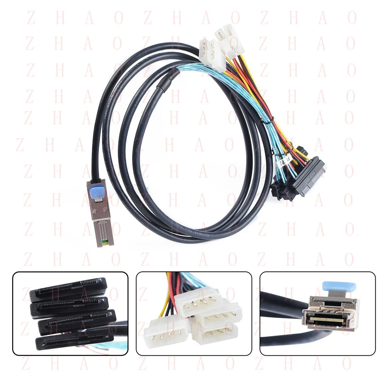 L+ for Mini SAS SFF-8088 to SAS SFF-8482 Male 29Pin with 4Pin IDE Power Supply Cable