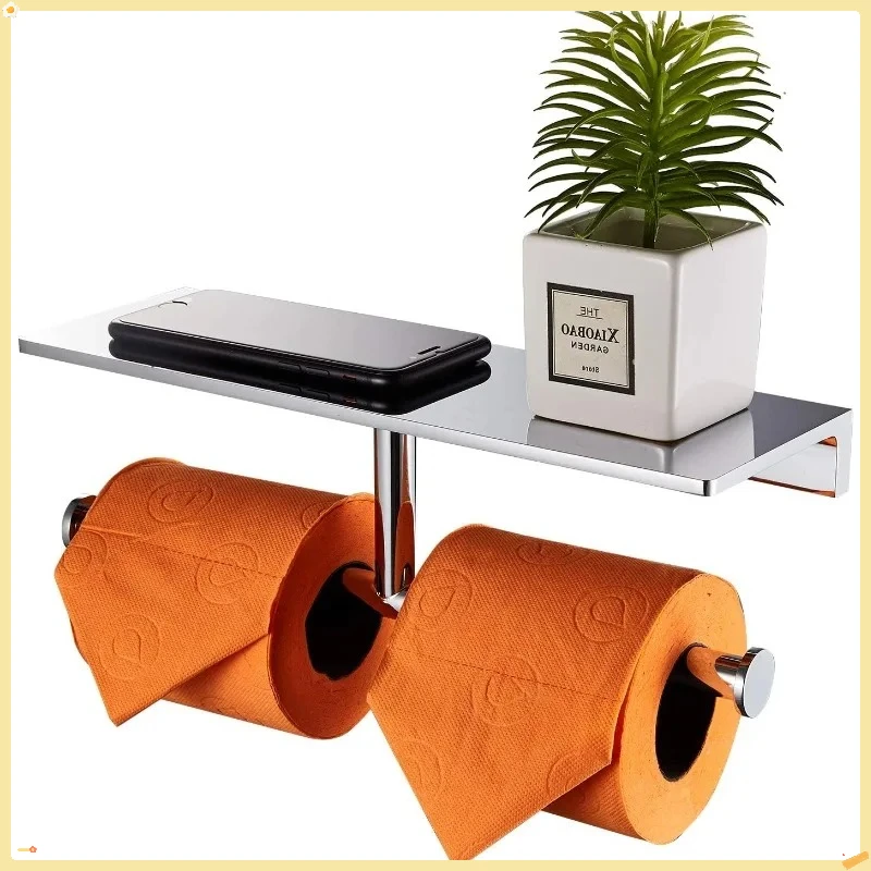 حامل ورق تواليت كروم فاخر للفندق - رف وموزع مزدوج من النحاس، حل تخزين الحمام