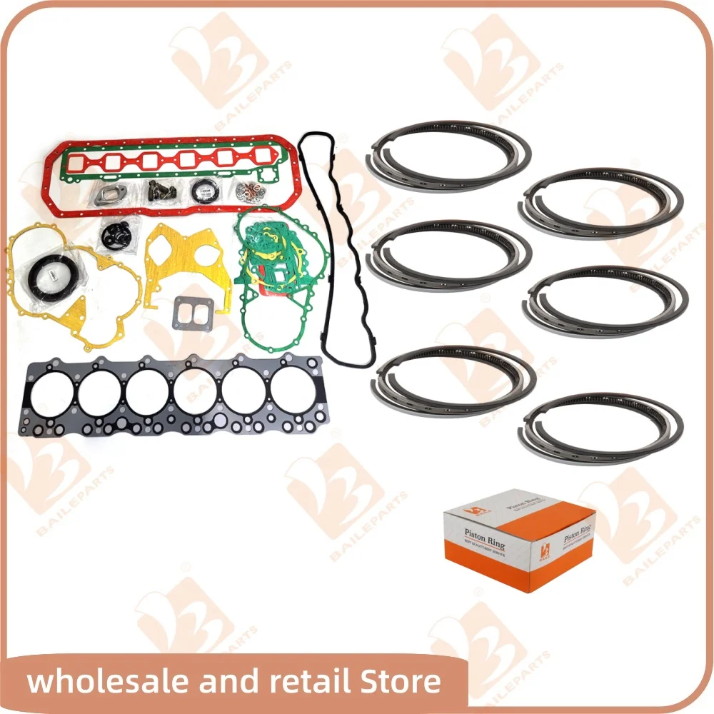 Juego de Juntas Completo 6BD1 para Motor Diésel Isuzu de 6 Cilindros, Anillos de Pistón 102*3+2.5+5mm, Kit de Reparación y Revisión, Repuestos de Motor