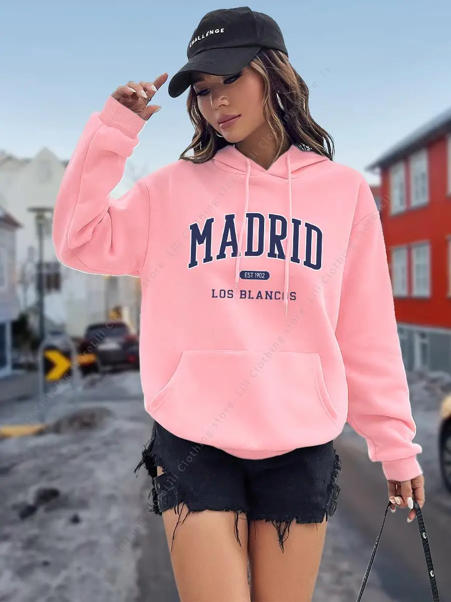 MADRID Letter Print Women's Hoodies Autumn Winter High quality Tops Aesthetic Sweatshirt Hooded Shirt Loose Clothing for Women