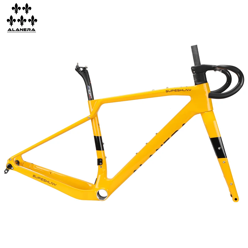 

Yellow - New ALANERAl Gravel carbon fiber bicycle road frame, off-road melon bike T47 threaded center axle frame