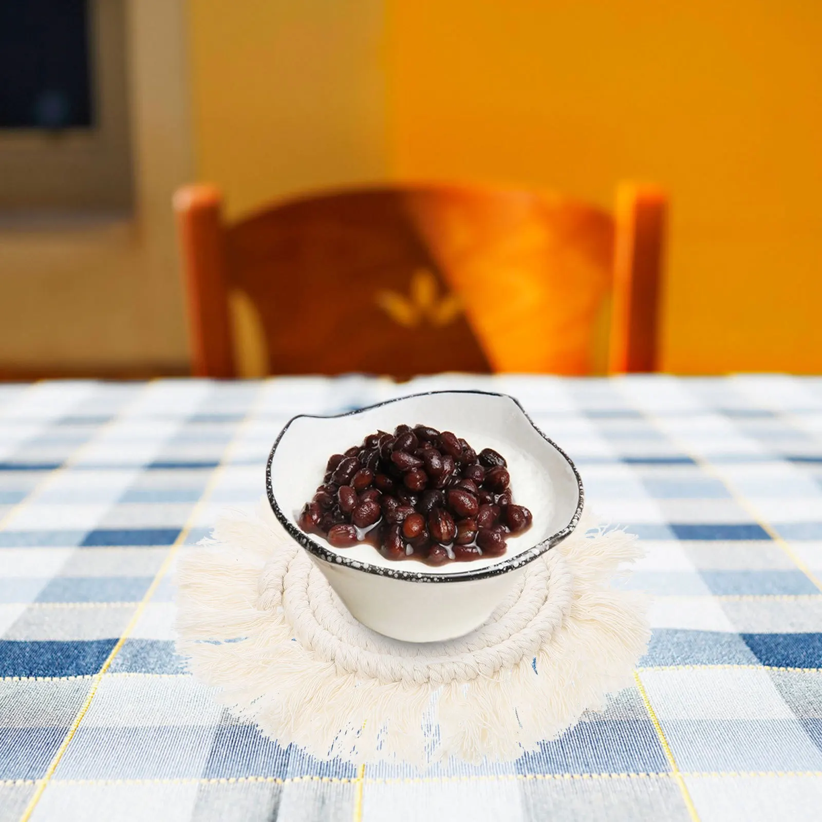 

Round Handwoven Bohemian Cup Mat Heat Insulation Coaster Desktop Placemat Home Woven Cup Pad Anti-Skid Mug Mat