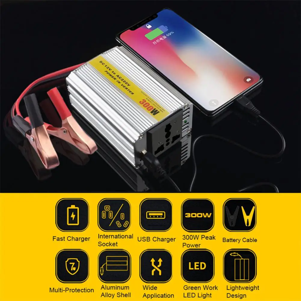 300W Inverter 12V To 220V LED Car Power Inverter Converter Charger Adapter Dual USB Voltage Transformer Modified Sine Wave