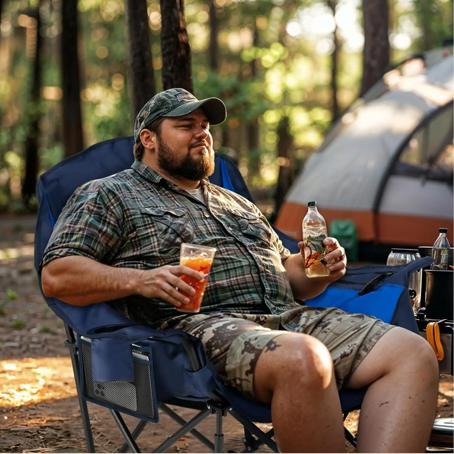 Oversized XL Camping Chair for Adults - 450lbs Support Heavy-Duty Padded Folding Chair with Side Pocket Cup Holder for Outdoor S