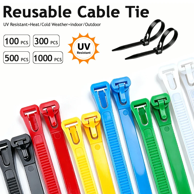 Reusable Plastic Cable Zip Ties Quick Release Durable Nylon Wire Fasteners Adjustable Bag for Home Office Outdoor Use