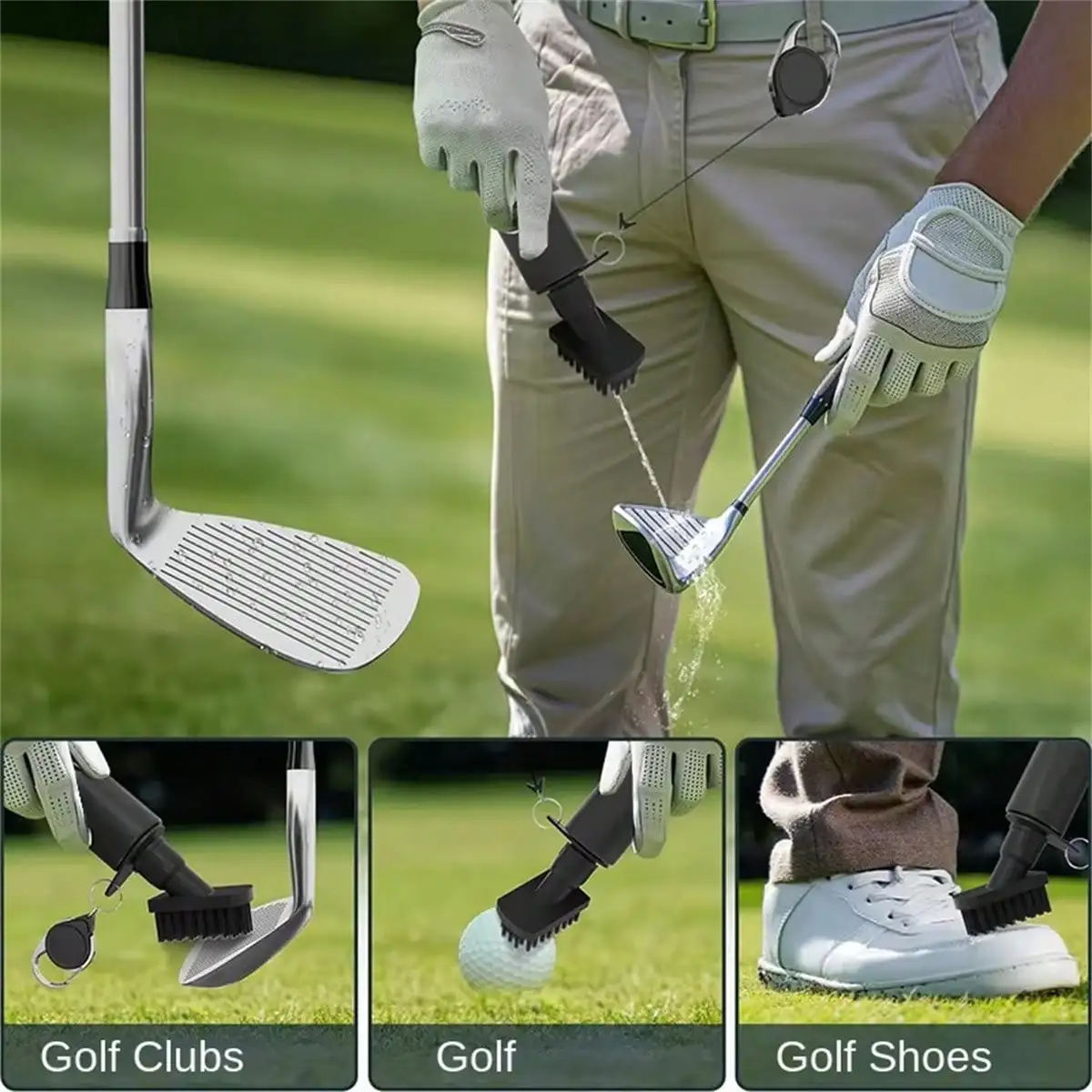 1pc Golf Club Cleaning Brush With Water Spray Portable Groove Cleaner With Retractable Carabiner Golf Accessories For Shoes Ball