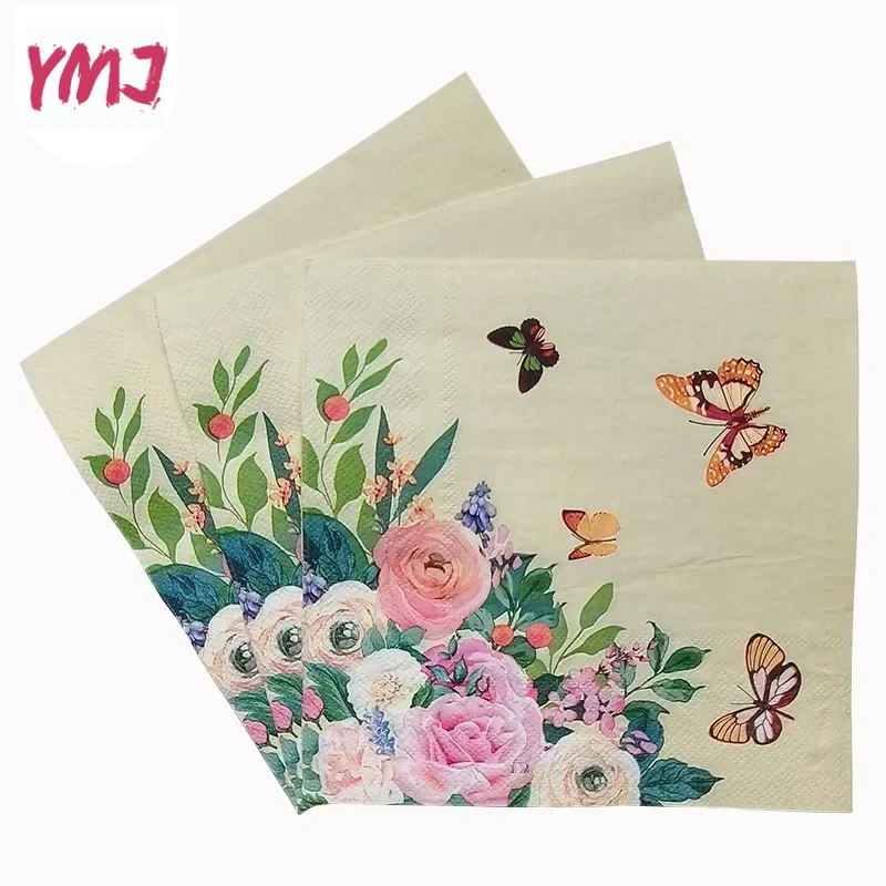 Party Ambience Decoration Paper Napkins Butterfly Floral Square Paper Placemats Butterfly Bone Bart Paper 2-Ply 10/20pcs 33*33cm