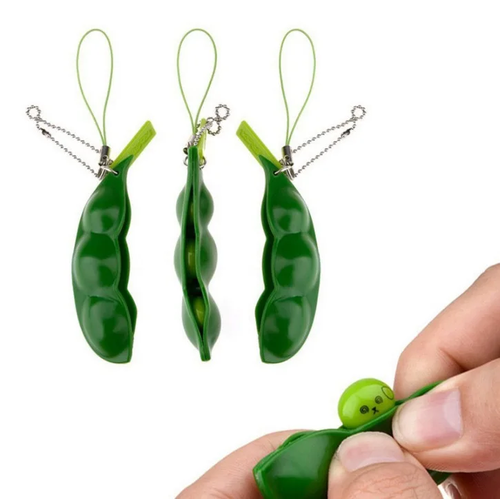 3pcs Fidget Toys Pack Portachiavi Decompression Edamame Toys Squishy Squeeze Peas Beans Keychain Cute Stress Adult Toy Key Chain