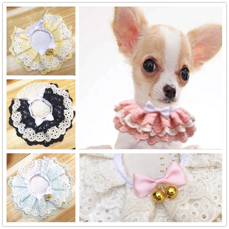 

Sweet Cute Pet Lace Bib Saliva Towel Cat Dog Lolita Bow With Bells Necklaces Neck Strap Scarf Pets Clothes Collars Accessories