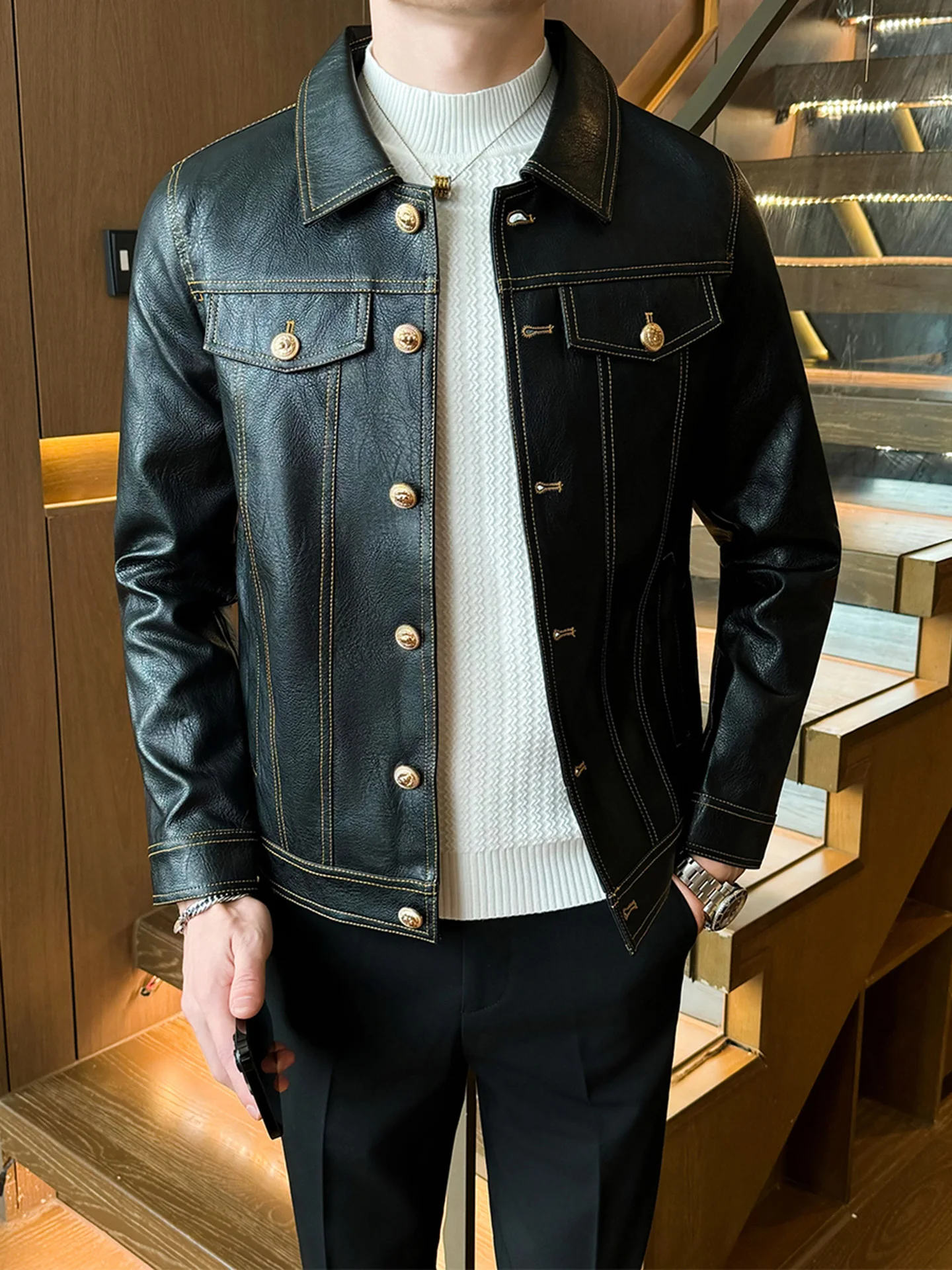 

Мужское пальто из искусственной кожи Jaet ort Sle Slim Fit, повседневное модное весенне-осеннее новое поступление, мотоциклетное легкое ветровое пальто Maturi