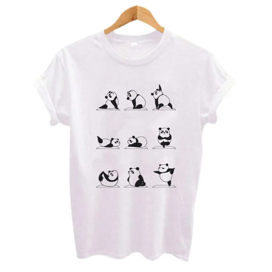 Funny Panda Yoga Fitness Cartoons Print Women t shirt Summer Casual Short Sleeve O-Neck Tops Tees Ladies Clothing