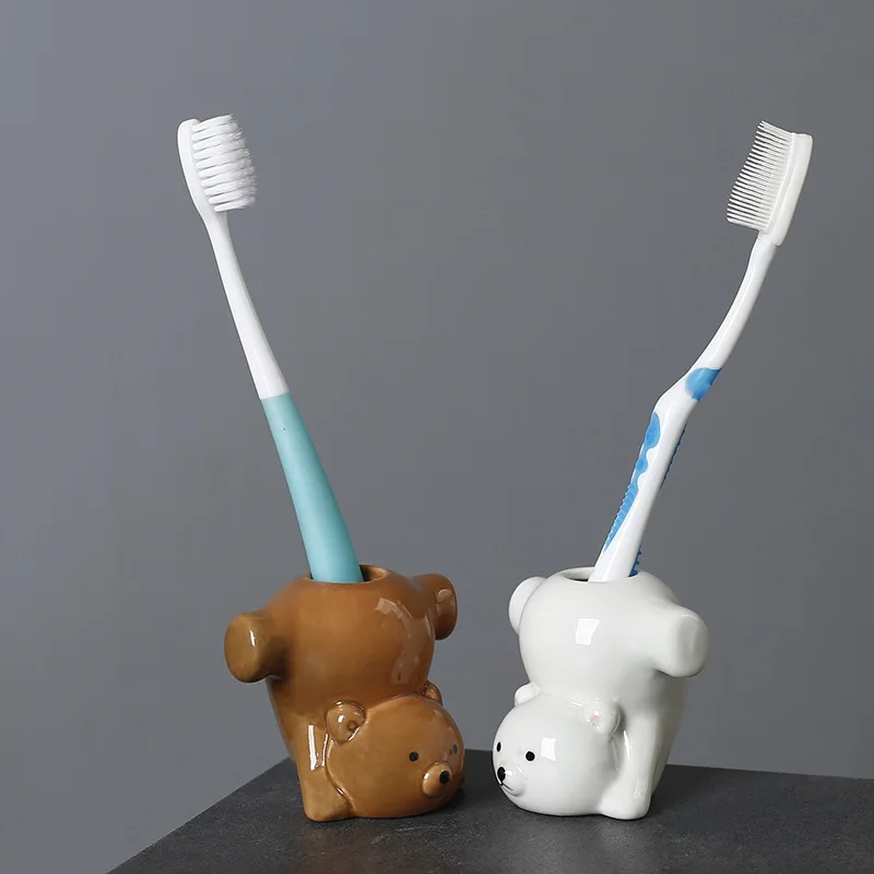 Creative Cartoon Animal Toothbrush Holder Polar Bear Storage Rack Desktop Storage Container Makeup Brush Home Decoration