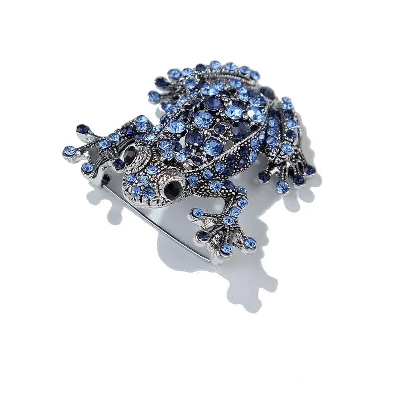 Retro Animal Rhinestone Frog Brooch Sparkly Cute Lapel Pin Fashion Women Jewelry for Daily Wear Best Friend Gift