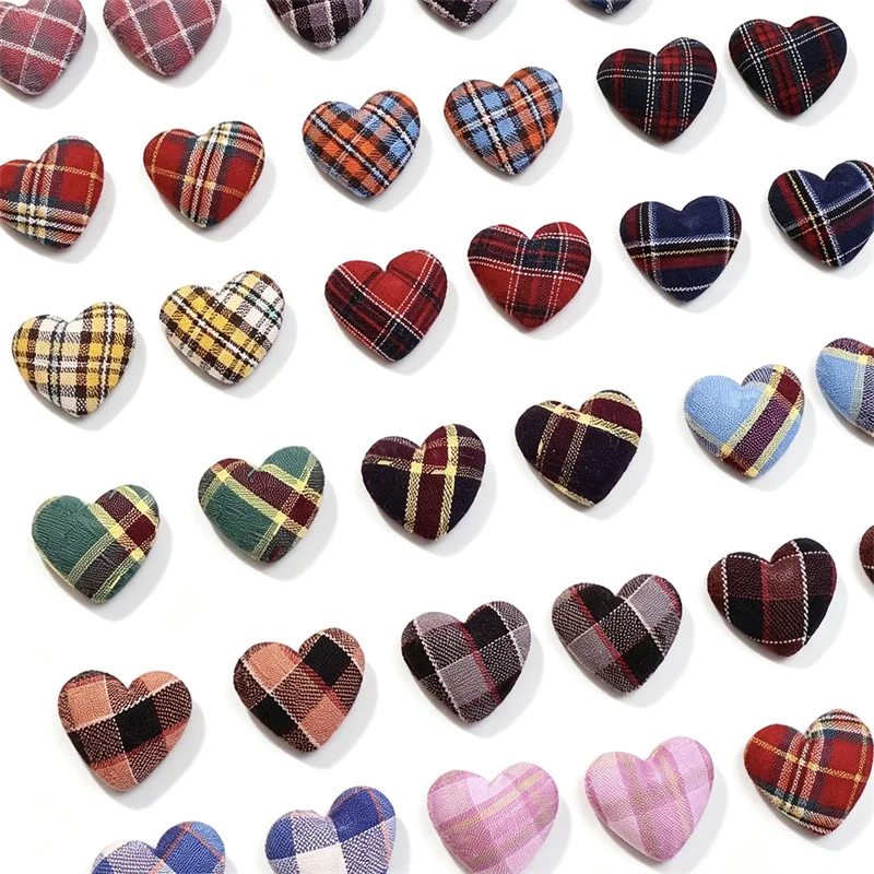 Winter style 200pcs/lot color Plaid pattern print handmade cartoon hearts shape cabochon diy jewelry garment hair accessory