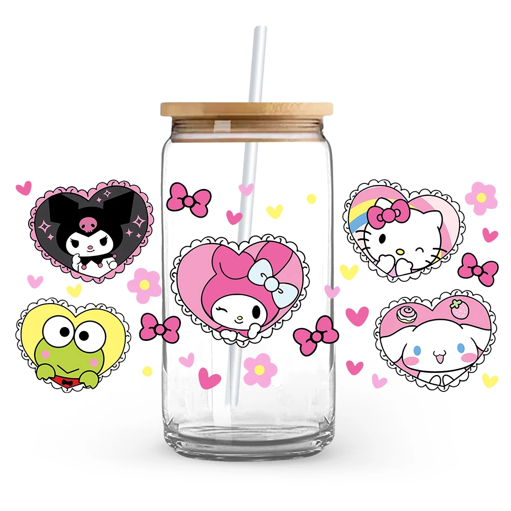 Cute Kawaii Kitty Pink Cat 16oz Cup UV DTF  Wrap Self-adhesive Transfer Decals Custom Wrap Printing