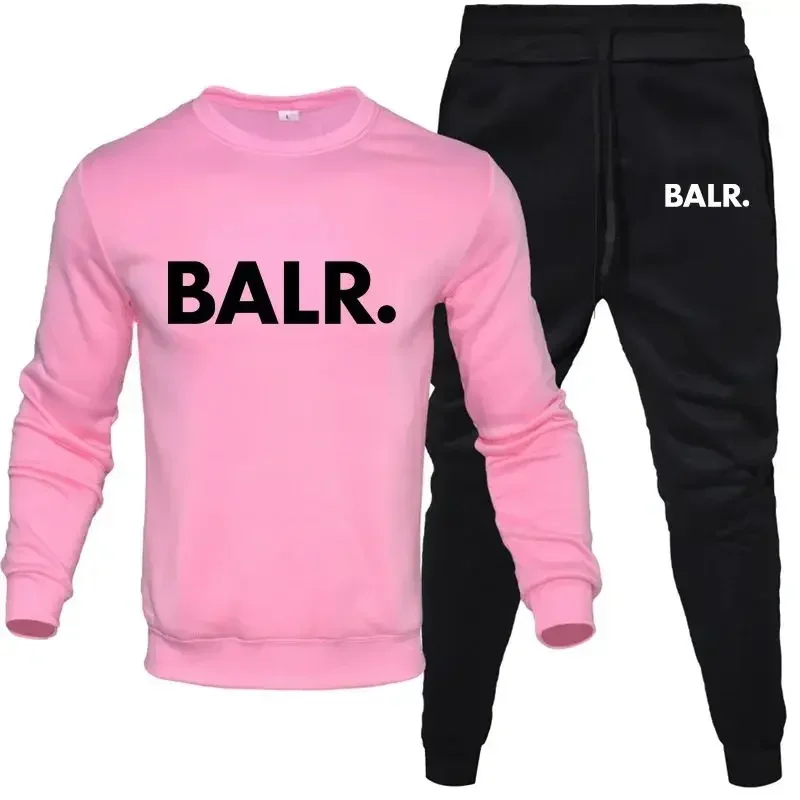 مجموعات الرجال 2 قطعة الهيب هوب أنيمي الكرتون BALR مطبوعة زائد الصوف موضة الخريف الرجال س الرقبة بلوزات Sweatpants رداء غير رسمية