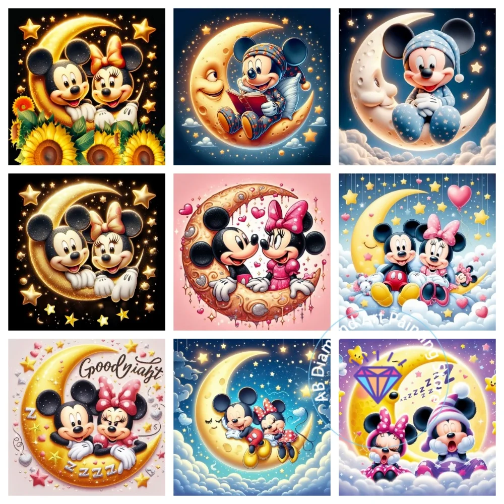 

Mickry Minnie Mouse Moon Cartoon AB Diamond Drawing Kit Square Round Diamond 5D DIY Mosaic Handmade Art Adult Gift Home Decor