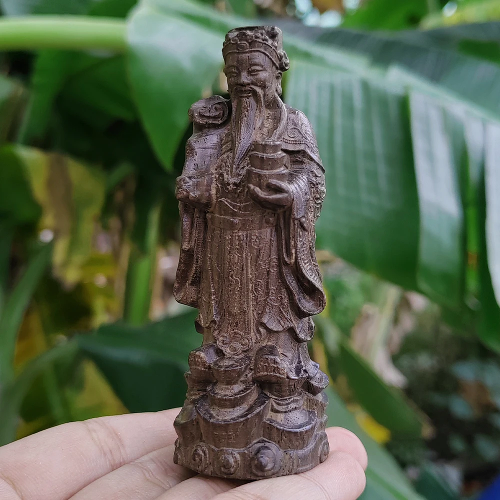 Hand-Carved Wooden God of Wealth Ornament, Chinese Style, Folk Style, Suitable for Creative Desktop Decorations, Men's Gifts, Party Decorations, Study Room, Home Decor, Back-To-School Season Gifts, Thanksgiving Gifts