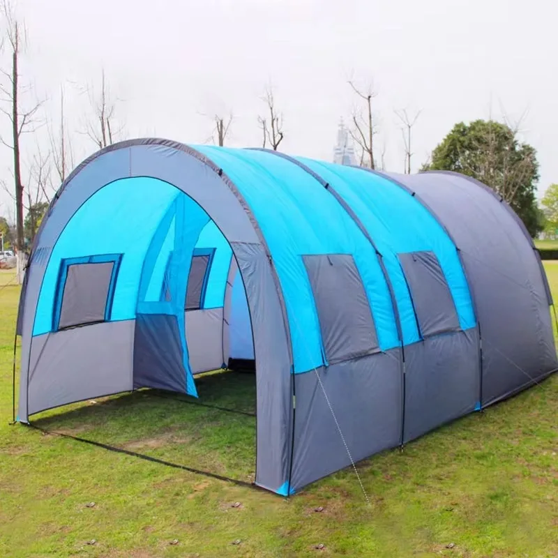 Explosive outdoor camping tunnel tent One-bedroom and two-living multi-person tent Team tent