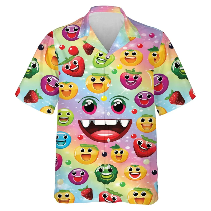 Funny Fruit Face 3D Printed Beach Shirts Fashion Men Clothes Banana Pineapple Hawaiian Short Sleeve Streetwear Female Blouses