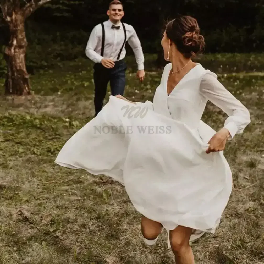 Wedding Dress V-neck Chiffon Boho Wedding Dress A-LINE Floor-Length Wedding Dresses for Women customized image 2