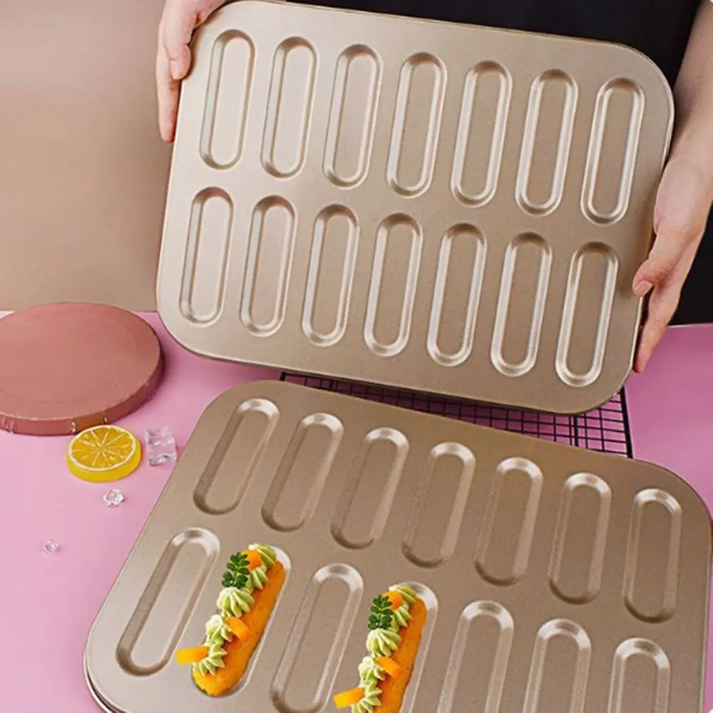 14 Cavity Ladyfinger Mould No Odor Smooth Surface Biscuits Baking Tray Carbon Steel Easy To Use Finger Shaped Cookie Mold