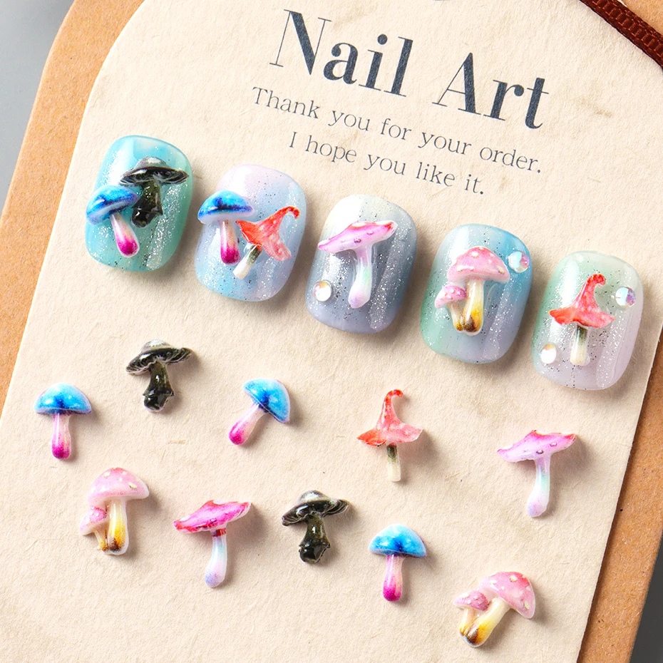 20/50 pçs bonito cogumelo encantos do prego kawaii 3d cogumelo flatback arte do prego jóias verão decorações da arte do prego acessórios de manicure