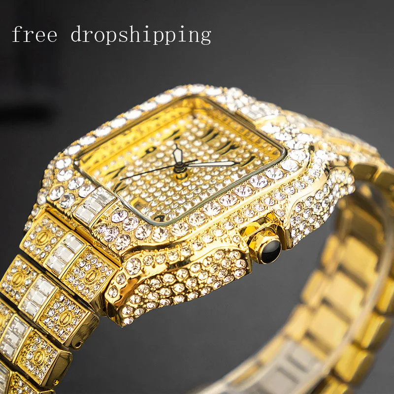 2024 Hip Hop Iced Out Quartz Watch for Men Full AAA Diamond Mens Watches Classic Square Male Clock Waterproof Relogios Masculino