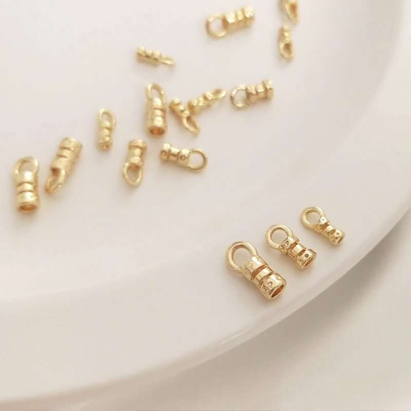 20Pcs 18K Gold Plated Brass Crimp End Caps with Loop Tube Barrel Chains Ends Cap for Diy Leather Cords Bracelet Jewelry Making