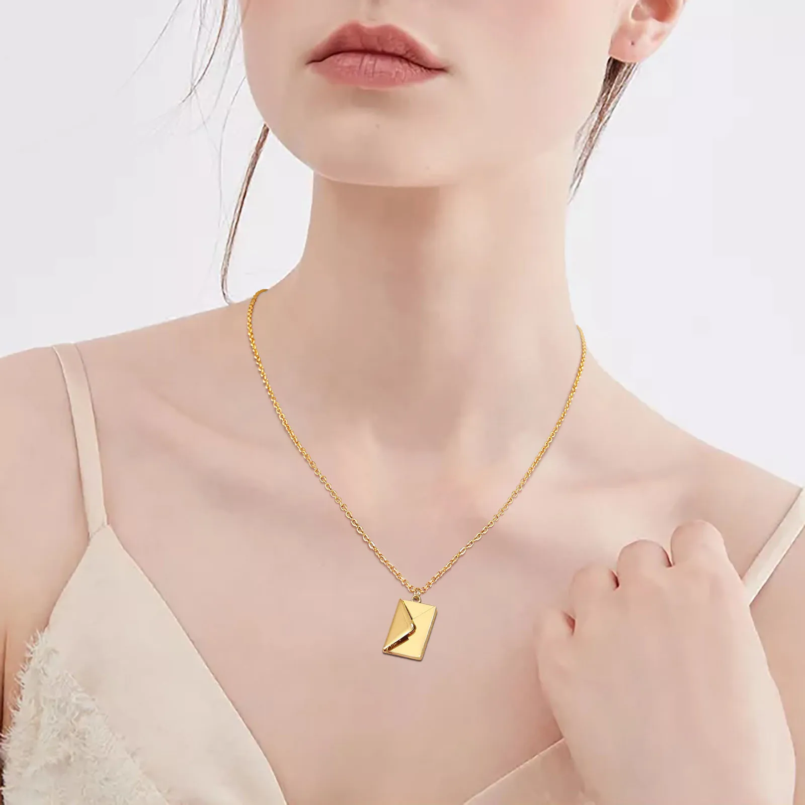 Vnox 2022 New Trendy Envelope Necklaces for Women Girls Jewelry, Gold Color Stainless Steel Email Pendant Collar Keepsake Gifts