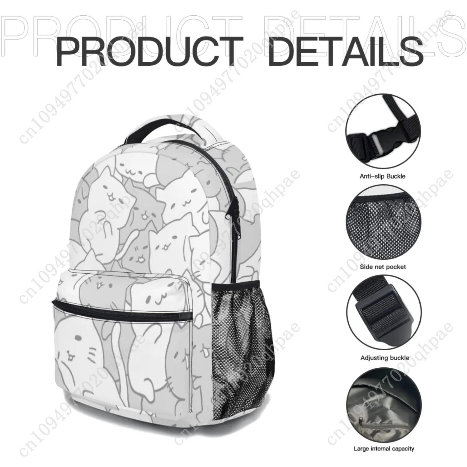 حقيبة ظهر لطيفة على شكل قطة للأولاد والبنات كاواي كيتيز متينة كاجوال أساسية للأطفال حقيبة كتب بيضاء ورمادية خفيفة الوزن حقيبة مدرسية لـ T