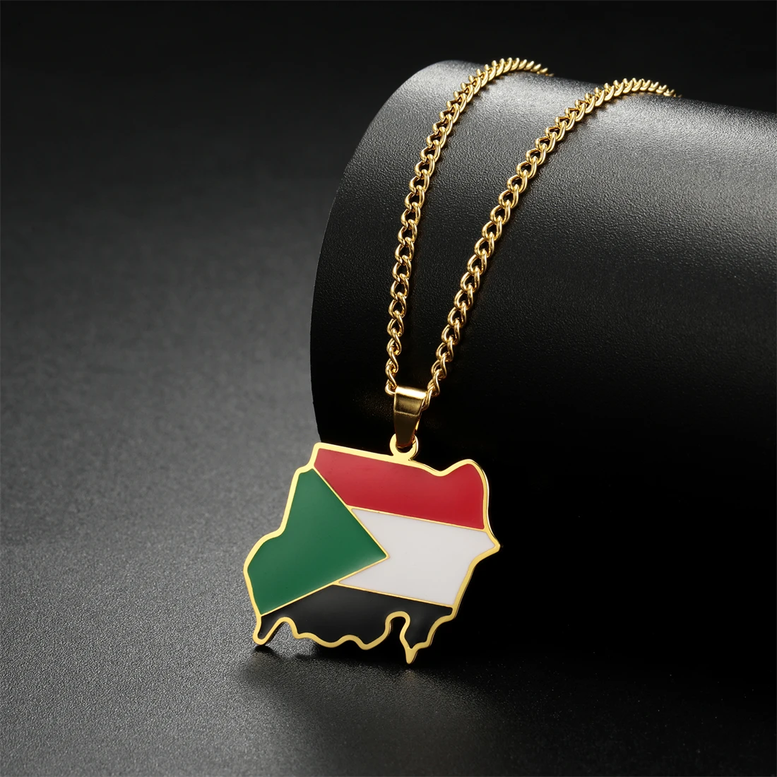 EUEAVAN The Republic of Sudan Map Pendant Necklaces Stainless Steel Silver Gold Color North Sudanese Flag Ethnic Jewelry Gifts